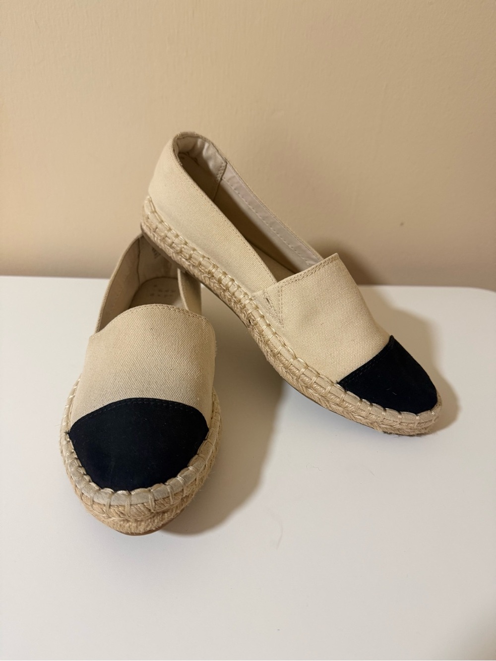 a new day Beige Canvas Espadrilles with Black Cap Toe